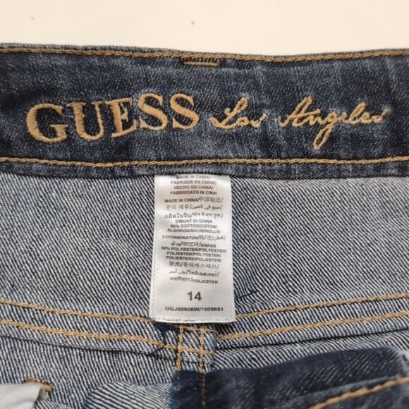 3/$20 Guess Denim Shorts Cuffed Raw Hem Sequin Monogram Logo Faded Jeans - Picture 7 of 9
